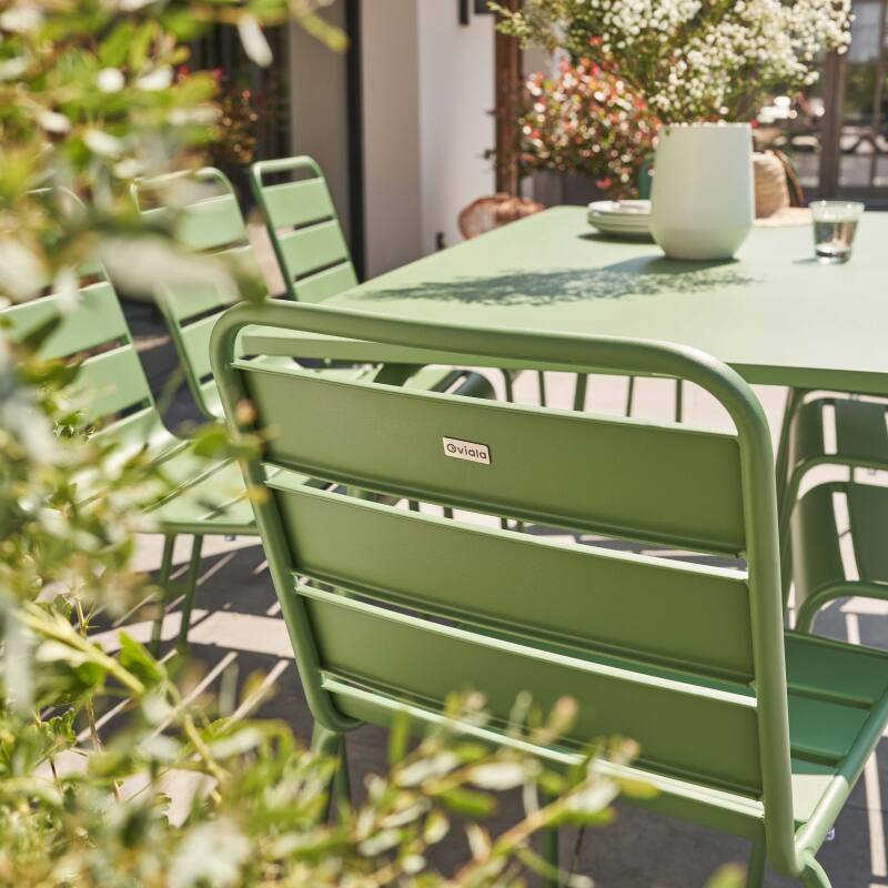 Tavolo da giardino rettangolare 180 x 90 cm e 8 sedie in metallo (2/7)