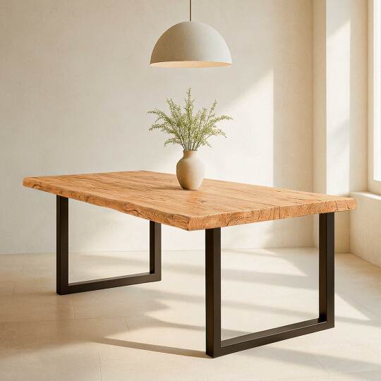 Tavolo rettangolare in rovere + bordi irregolari + gambe a U | Oviala