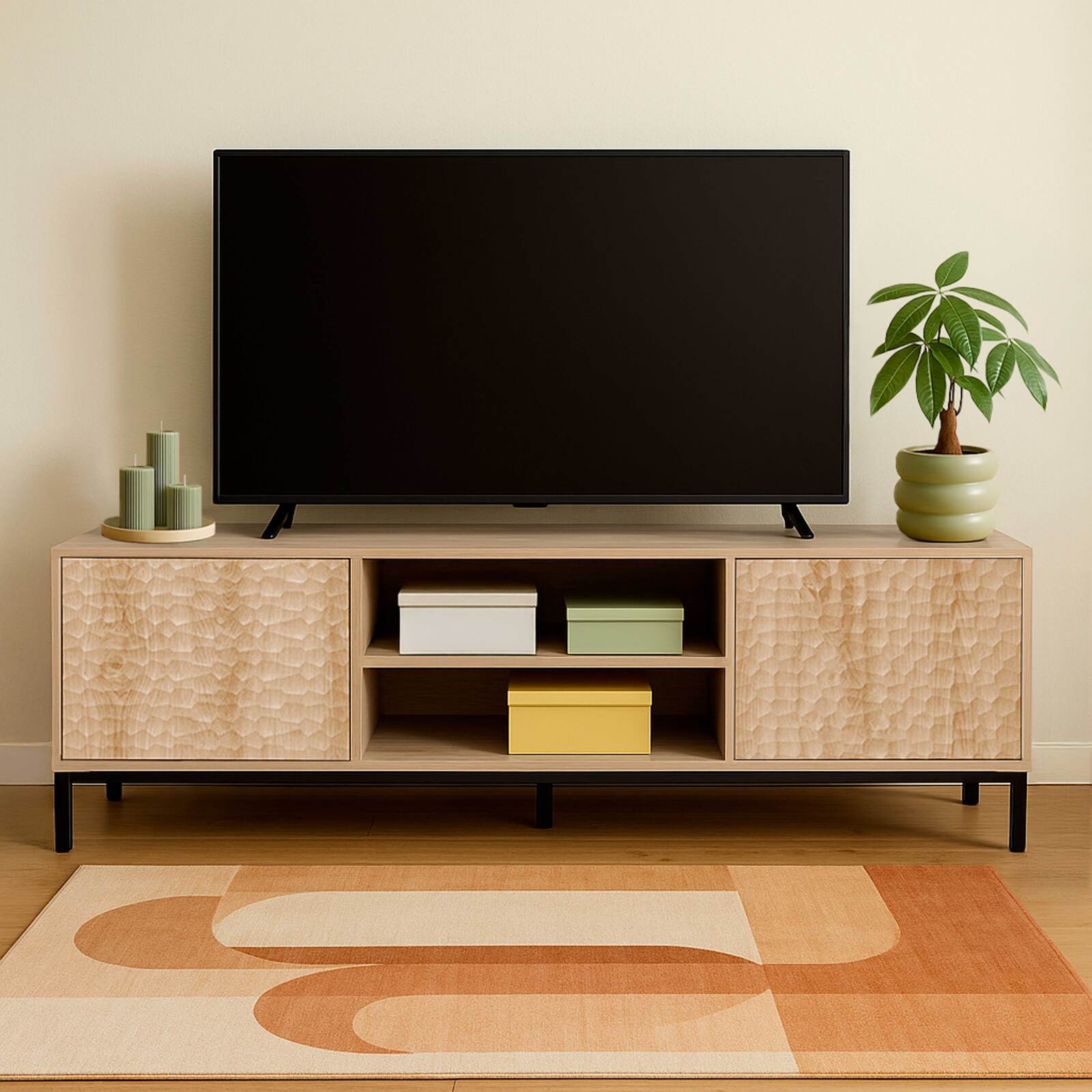 Mobile TV 160 cm in melaminico effetto legno scandinavo