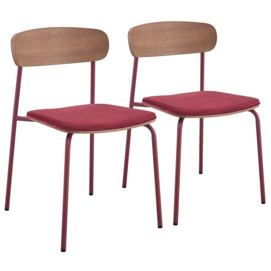 Set di 2 sedie in metallo, legno e tessuto