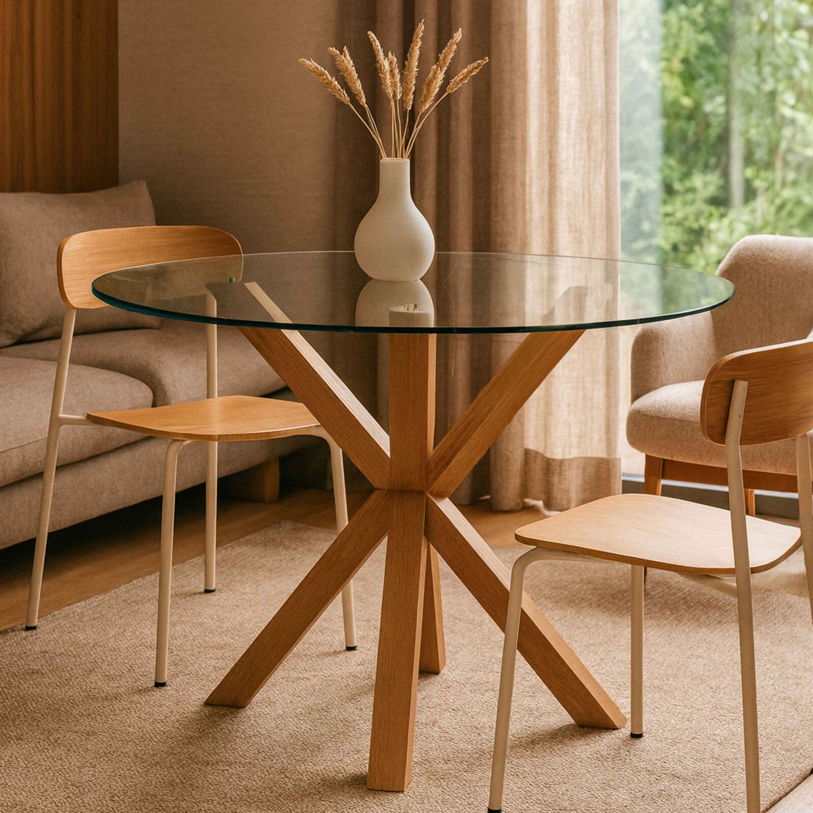 Tavolo da pranzo rotondo in vetro per 6 persone Tavolo da pranzo rotondo in vetro per 6 persone