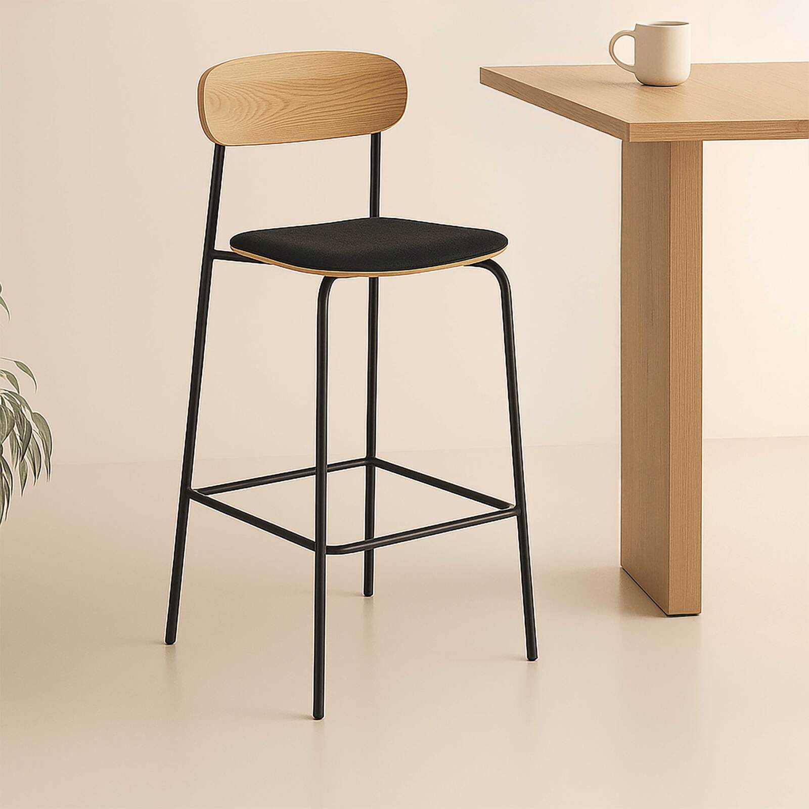 Set di 2 seggioloni in metallo, legno e tessuto