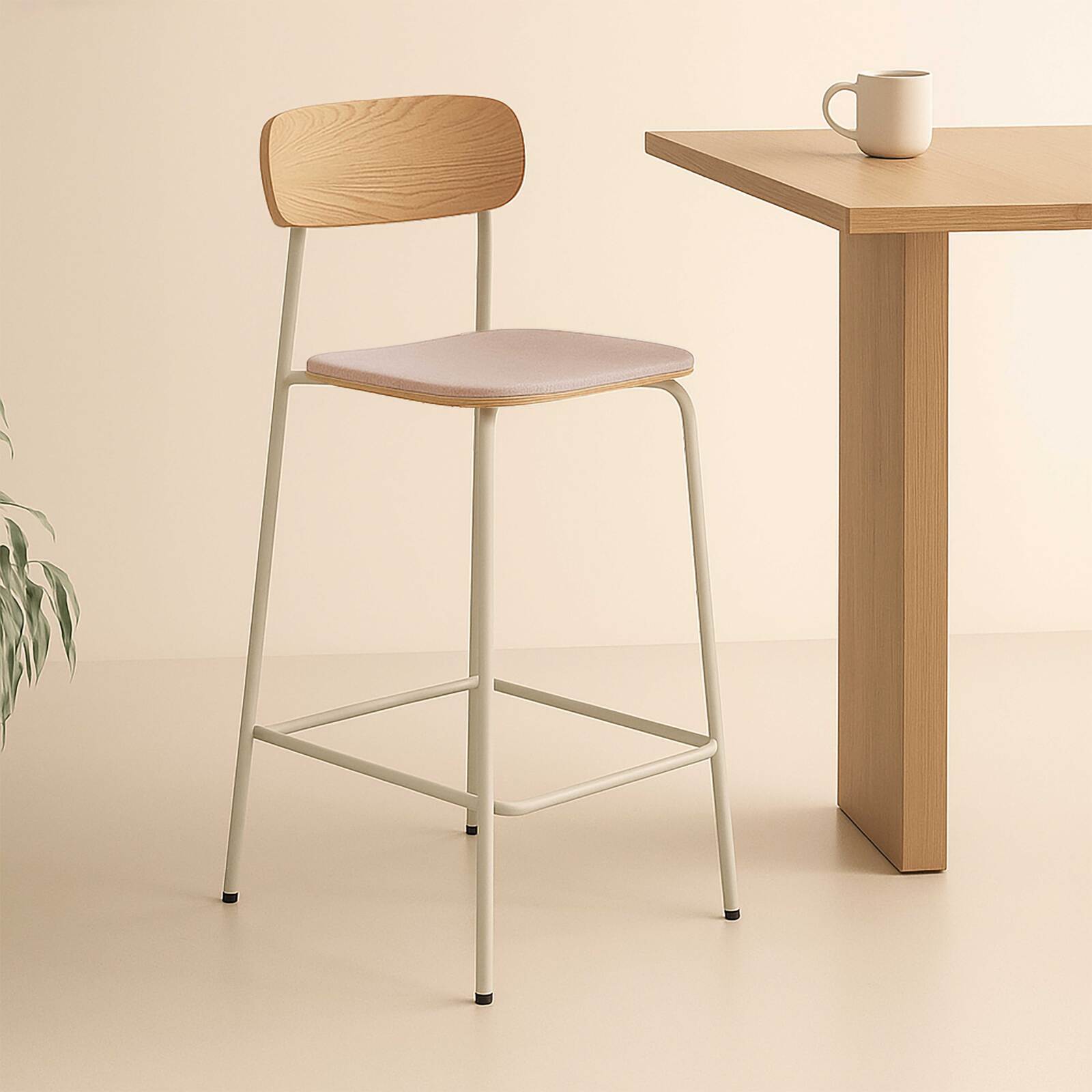 Set di 2 seggioloni in metallo, legno e tessuto