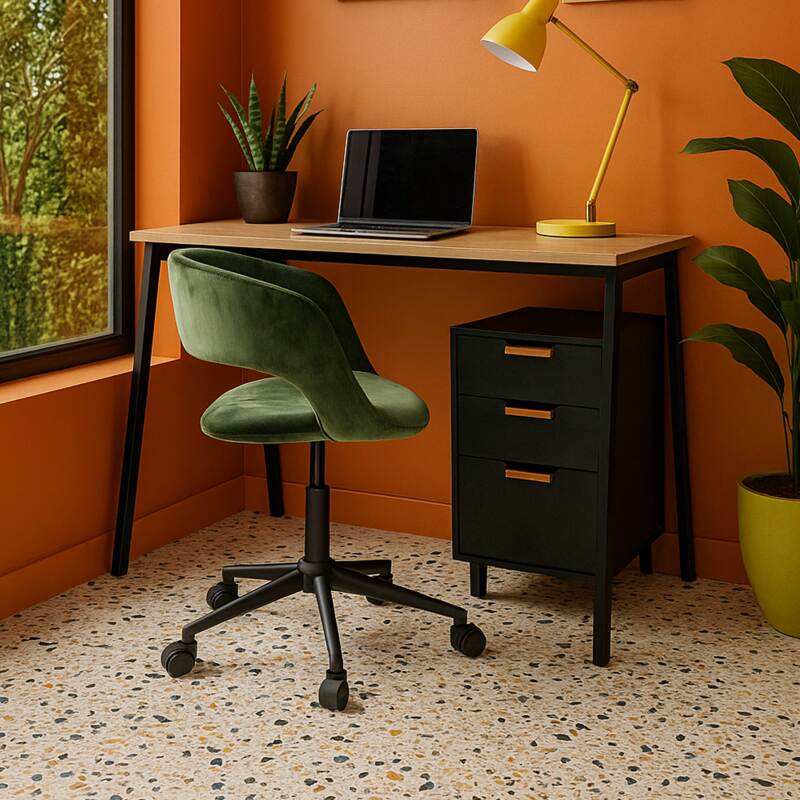 Sedia da ufficio in velluto con ruote