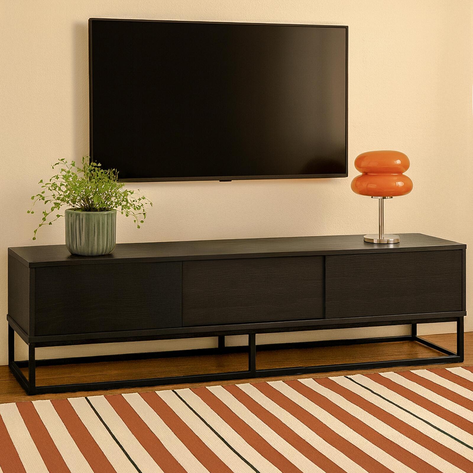 Mobile TV nero 180 cm effetto legno moderno