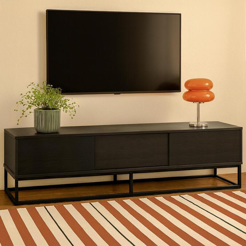 Mobile TV nero 180 cm effetto legno moderno