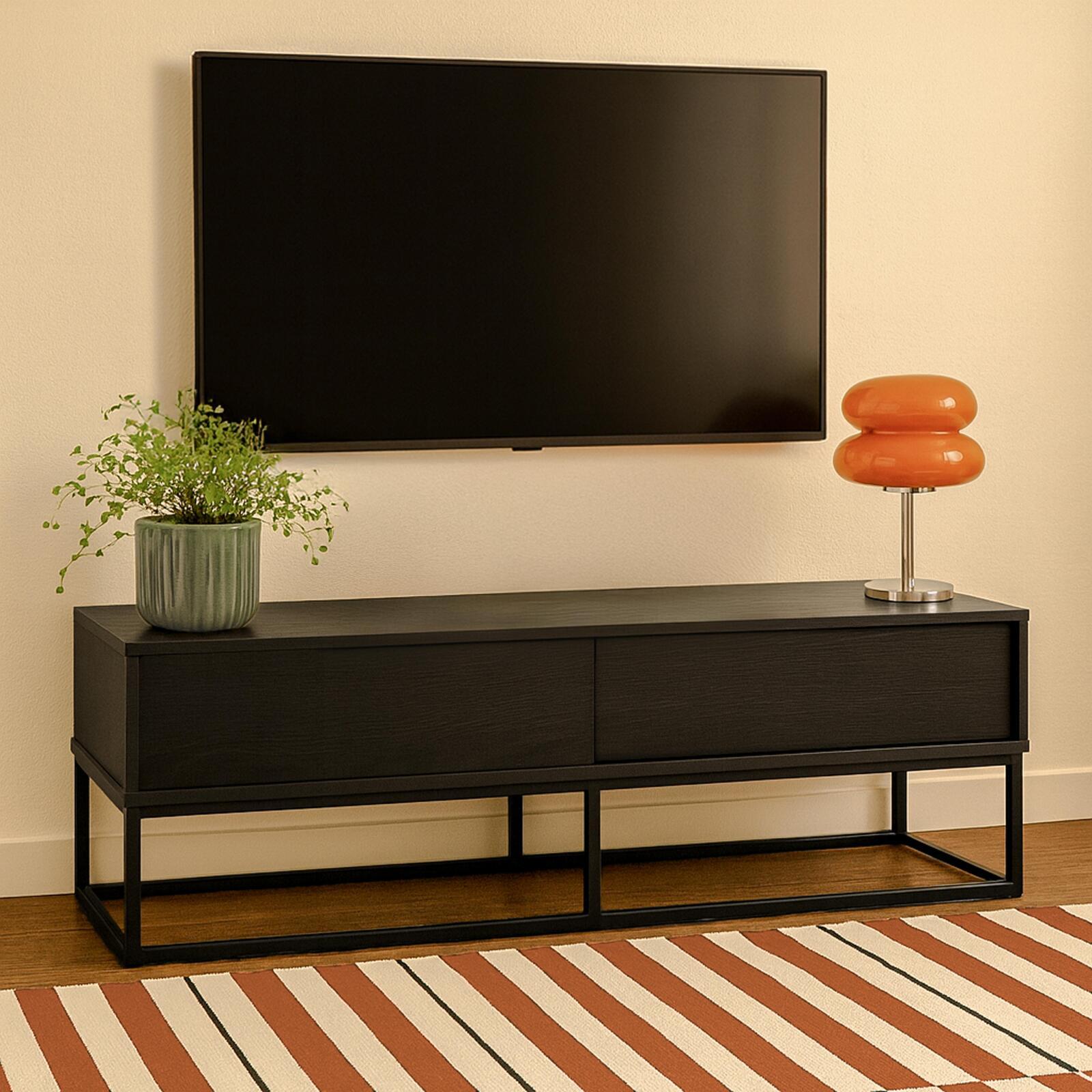 Mobile TV nero 140 cm effetto legno moderno