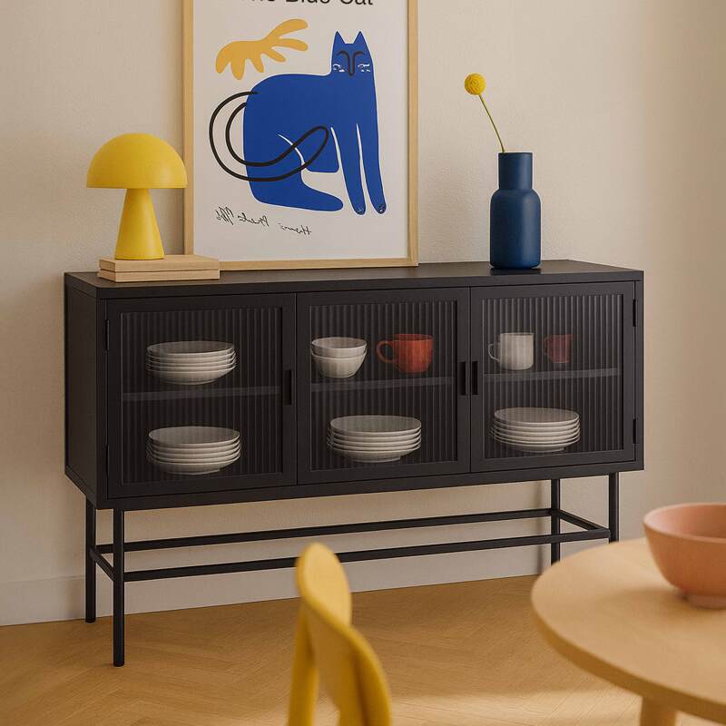Buffet in metallo e vetro 3 ante 120 cm