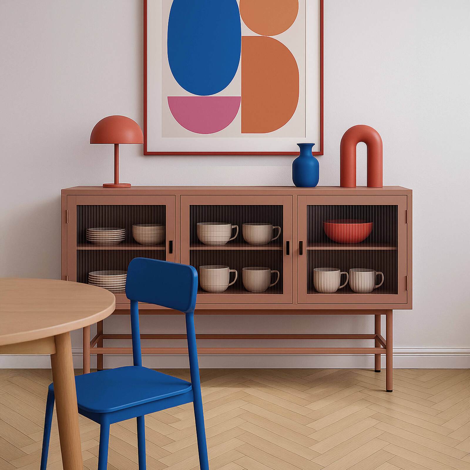 Buffet in metallo e vetro 3 ante 120 cm