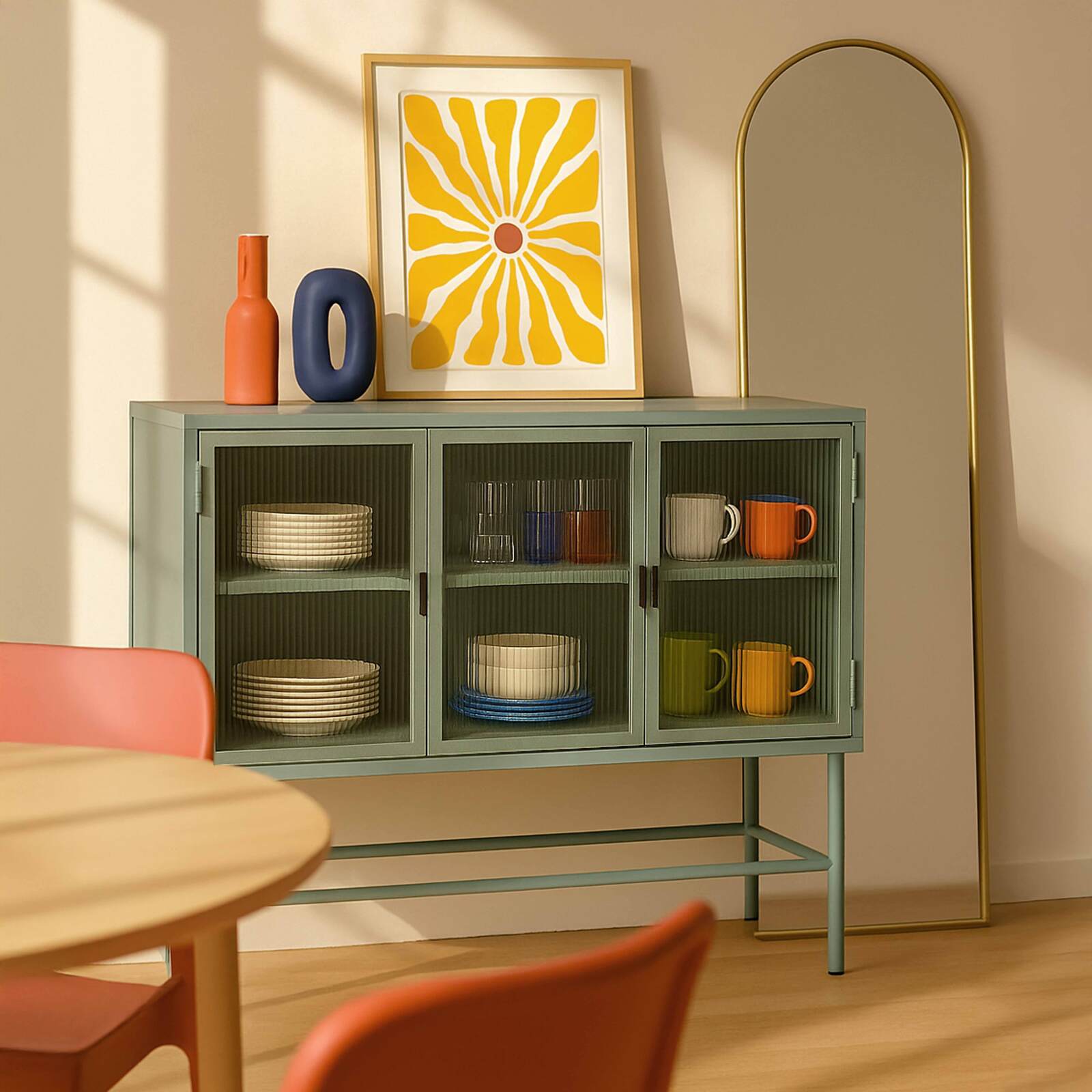 Buffet in metallo e vetro 3 ante 120 cm