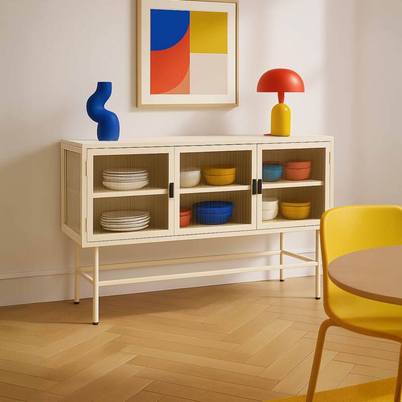Buffet in metallo e vetro 3 ante 120 cm