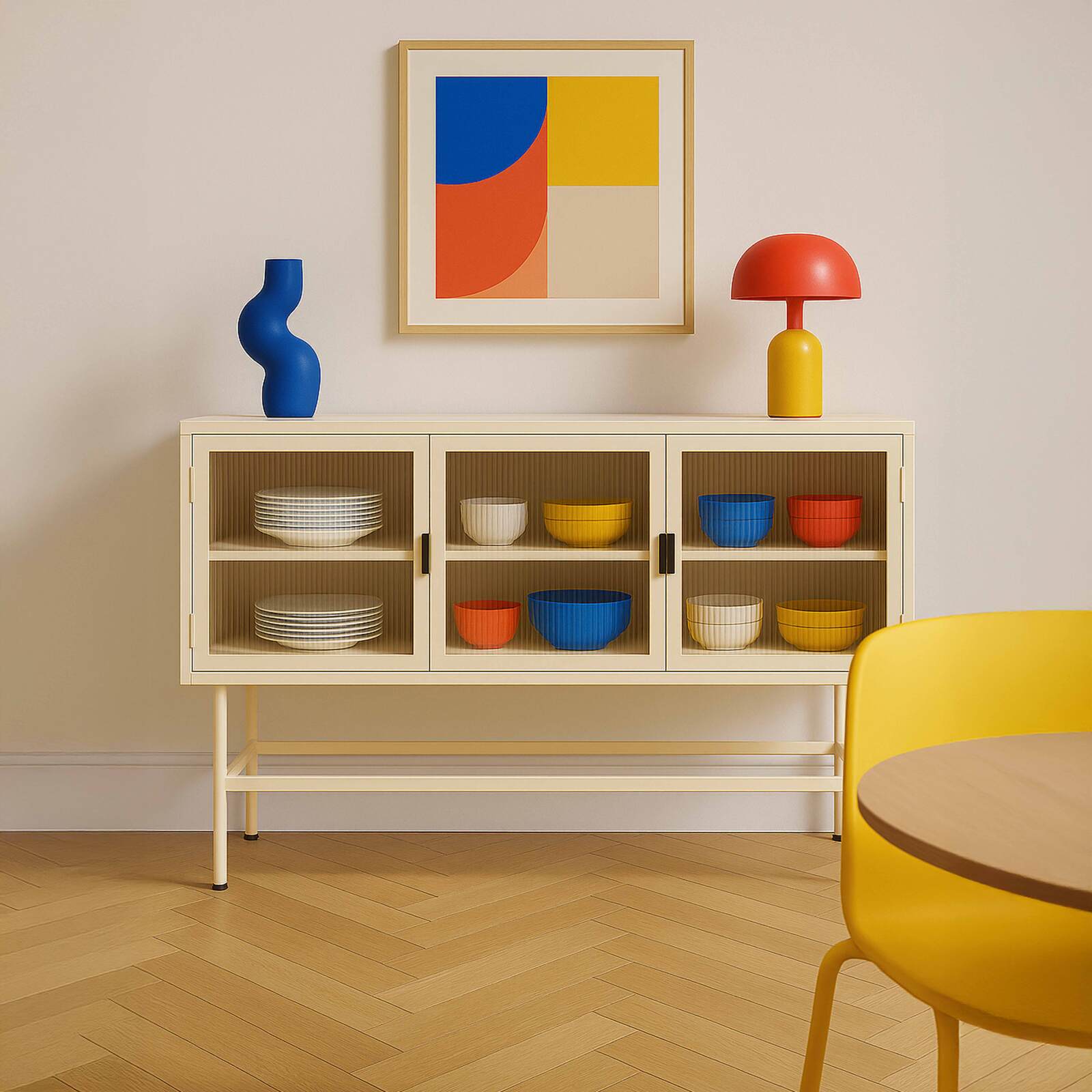 Buffet in metallo e vetro 3 ante 120 cm