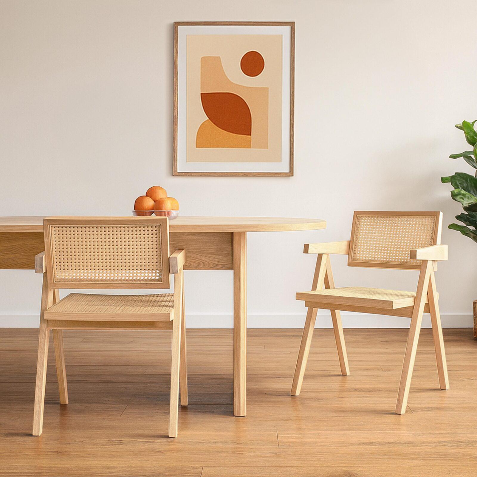 Set di 2 sedie con braccioli in rattan naturale e legno massello FSC® Set di 2 sedie con braccioli in rattan naturale e legno massello FSC®