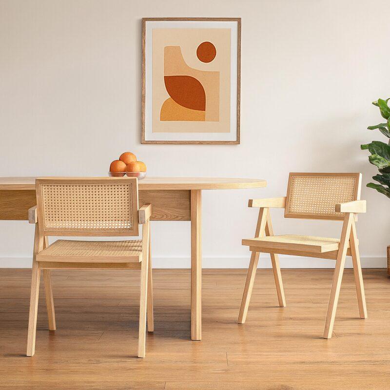 Set di 2 sedie con braccioli in rattan naturale e legno massello FSC®