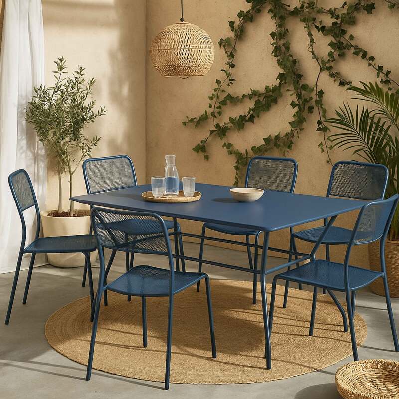 Tavolo da giardino in metallo 140x80 cm e 6 sedie