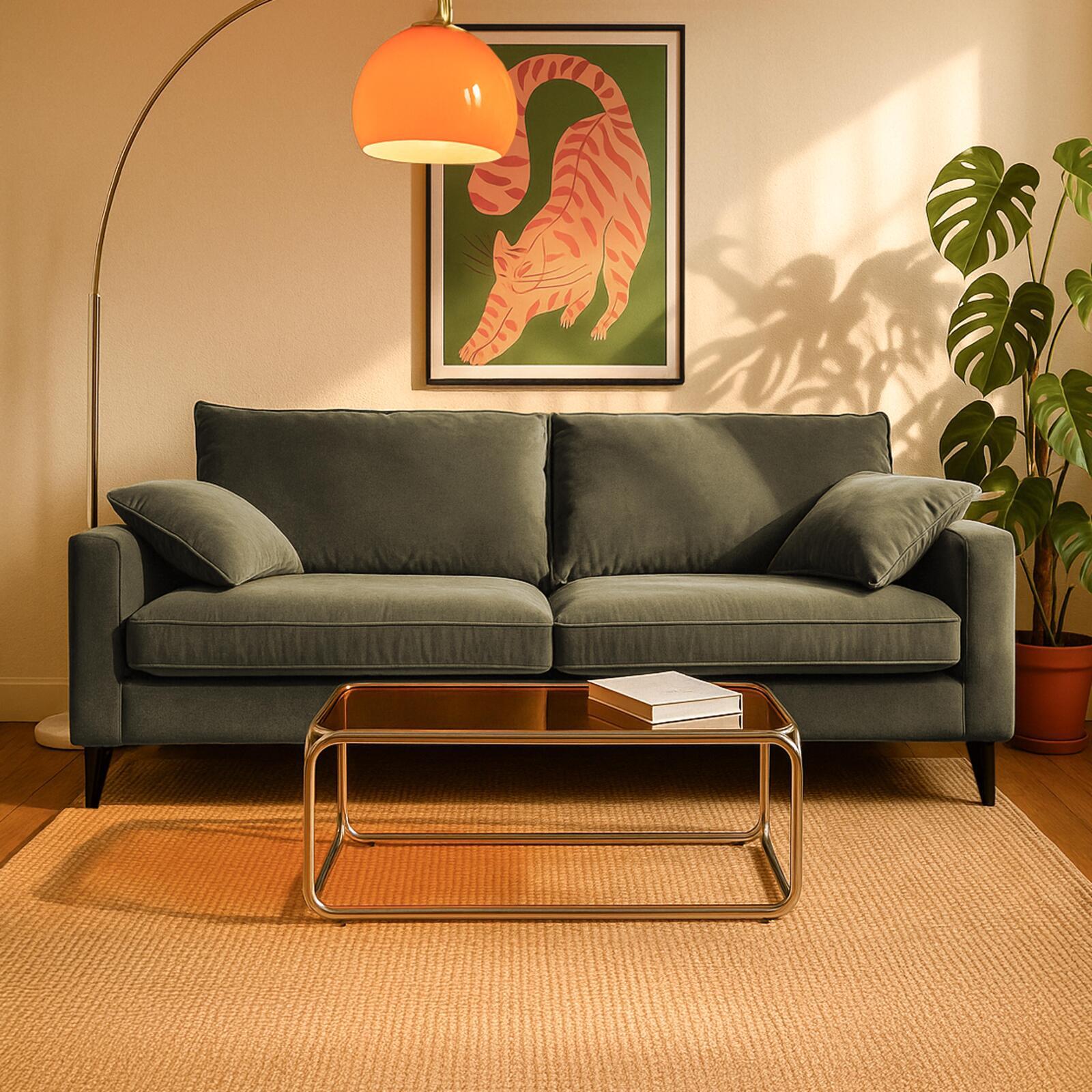 Divano letto 3 posti in velluto sfoderabile con cuscini