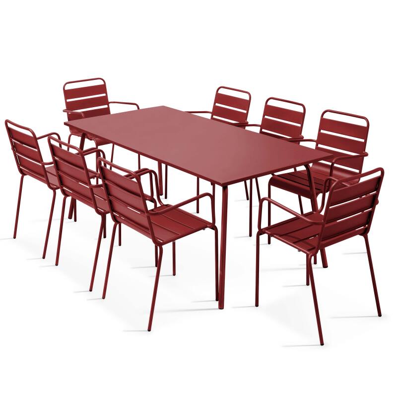 Tavolo da giardino in metallo 180x90 cm e 8 sedie con braccioli