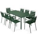 Tavolo da giardino in metallo 180x90 cm e 8 sedie con braccioli