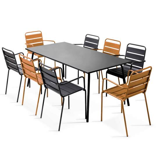 Tavolo da giardino in metallo 180x90 cm e 8 sedie spaiate con braccioli | Oviala