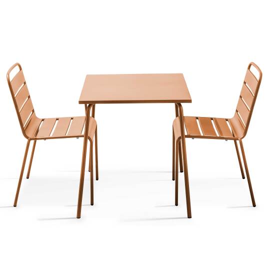 Tavolo da giardino bistrot quadrato in metallo 70x70 cm e 2 sedie | Oviala