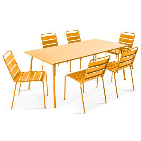 Tavolo da giardino rettangolare 180 x 90 cm e 6 sedie in metallo