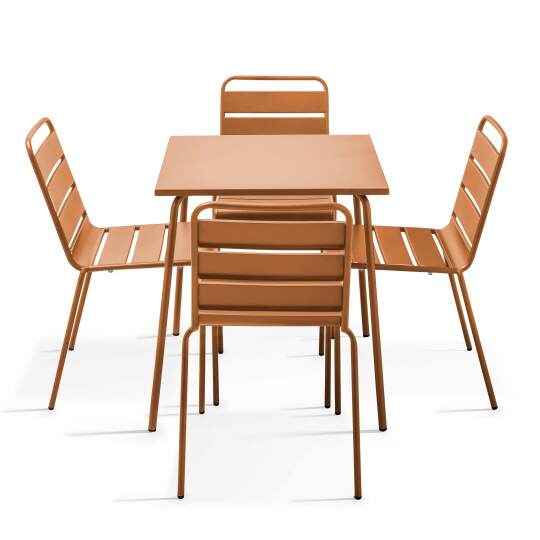 Tavolo da giardino quadrato in metallo 70x70 cm e 4 sedie | Oviala