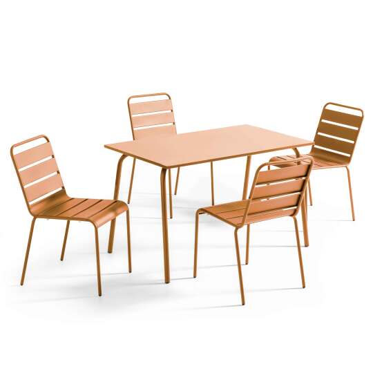 Tavolo da giardino in metallo 120x70 cm e 4 sedie in metallo | Oviala