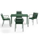 Tavolo da giardino in metallo 120x70 cm e 4 sedie con braccioli