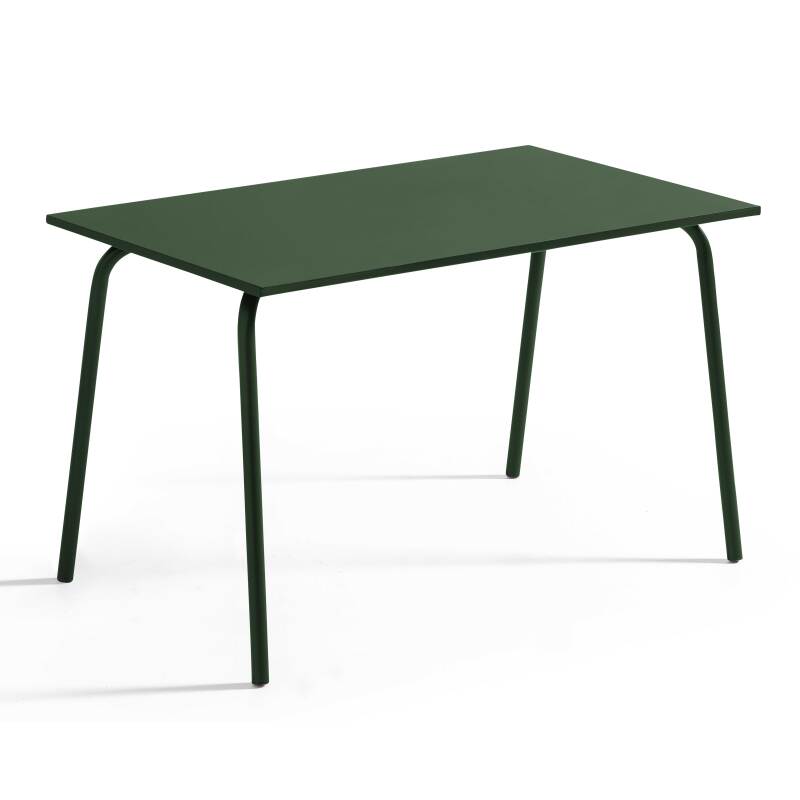 Tavolo da giardino in metallo 120x70 cm e 4 sedie con braccioli