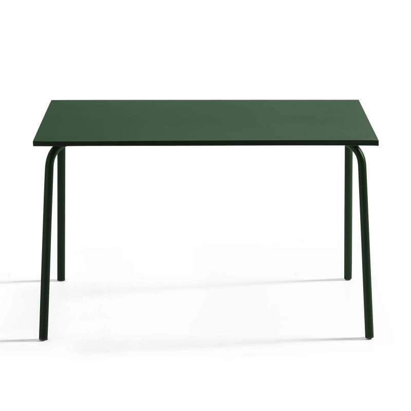 Tavolo da giardino in metallo 120x70 cm e 4 sedie con braccioli