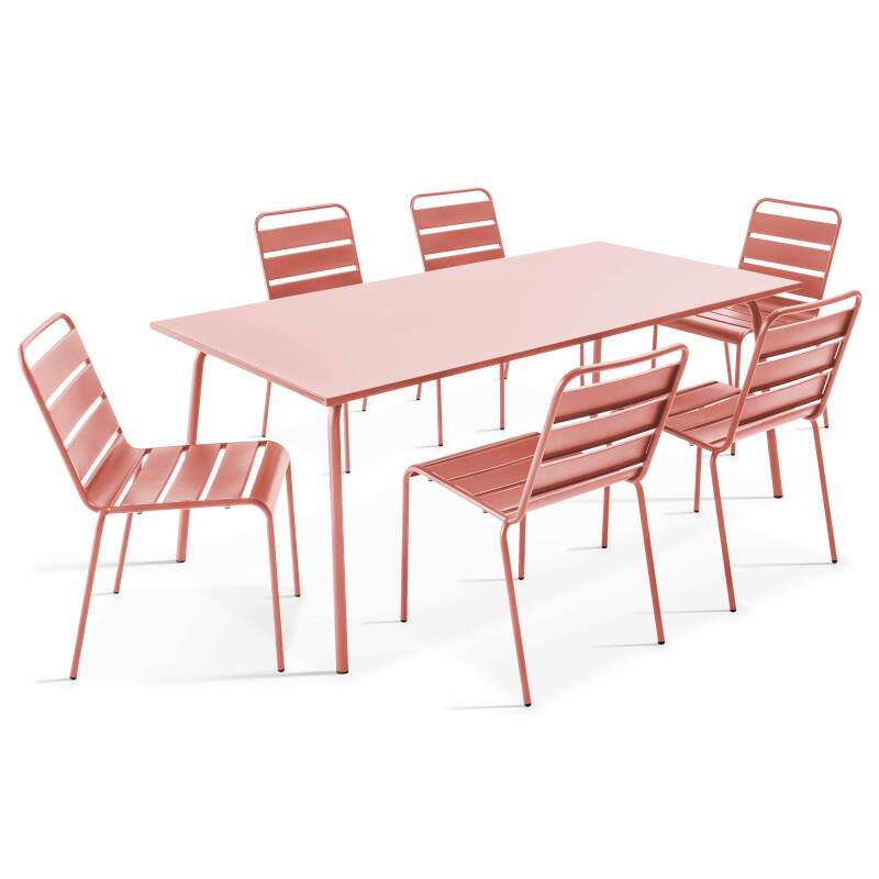 Tavolo da giardino rettangolare 180 x 90 cm e 6 sedie in metallo