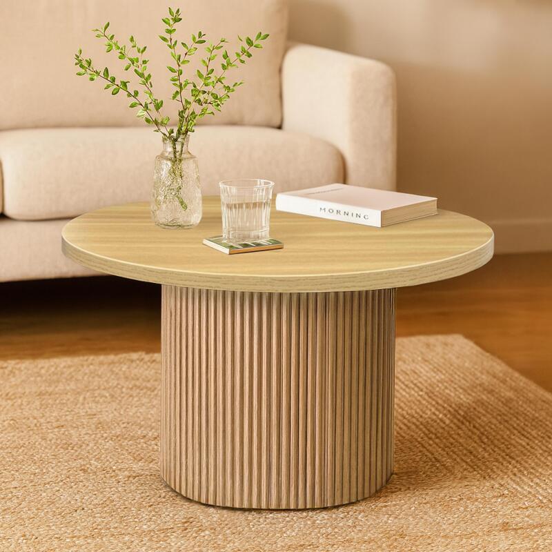 Tavolino da salotto effetto legno chiaro rotonda 70 x 70 x 45 cm