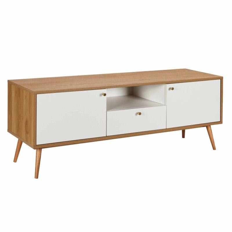 Mobile TV effetto legno chiaro e bianco da 150 cm scandinavo