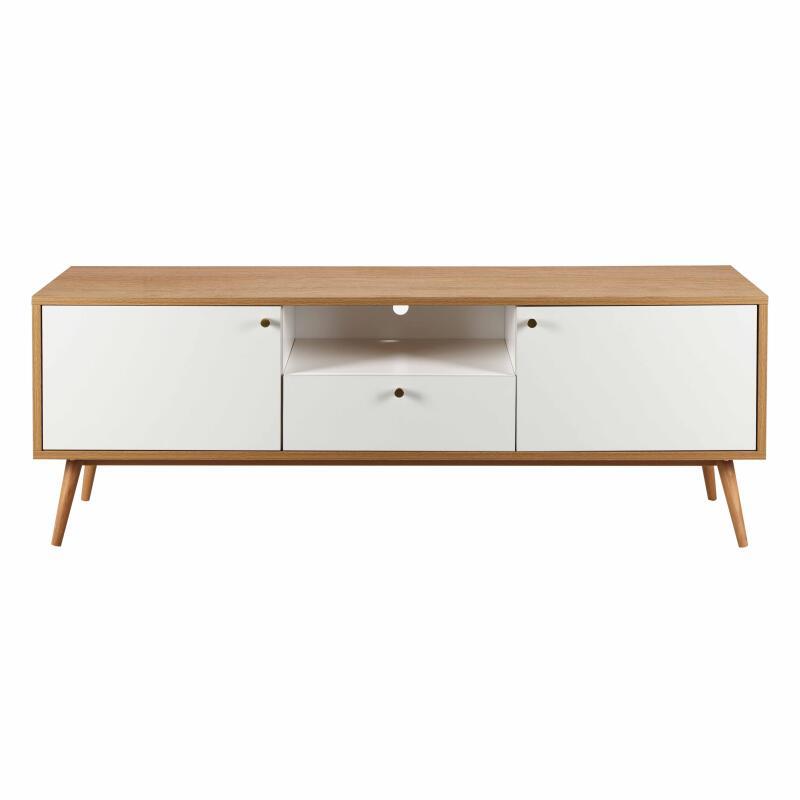 Mobile TV effetto legno chiaro e bianco da 150 cm scandinavo
