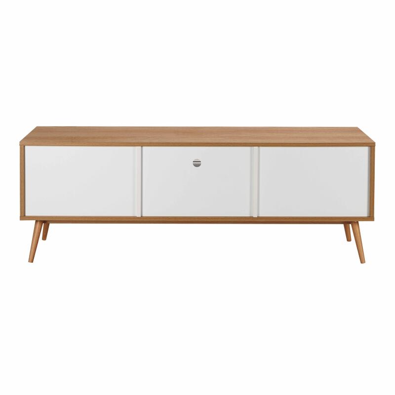 Mobile TV effetto legno chiaro e bianco da 150 cm scandinavo