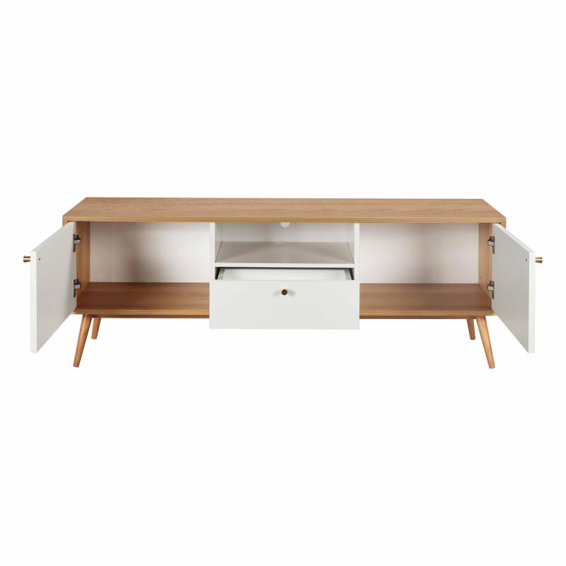 Mobile TV effetto legno chiaro e bianco da 150 cm scandinavo