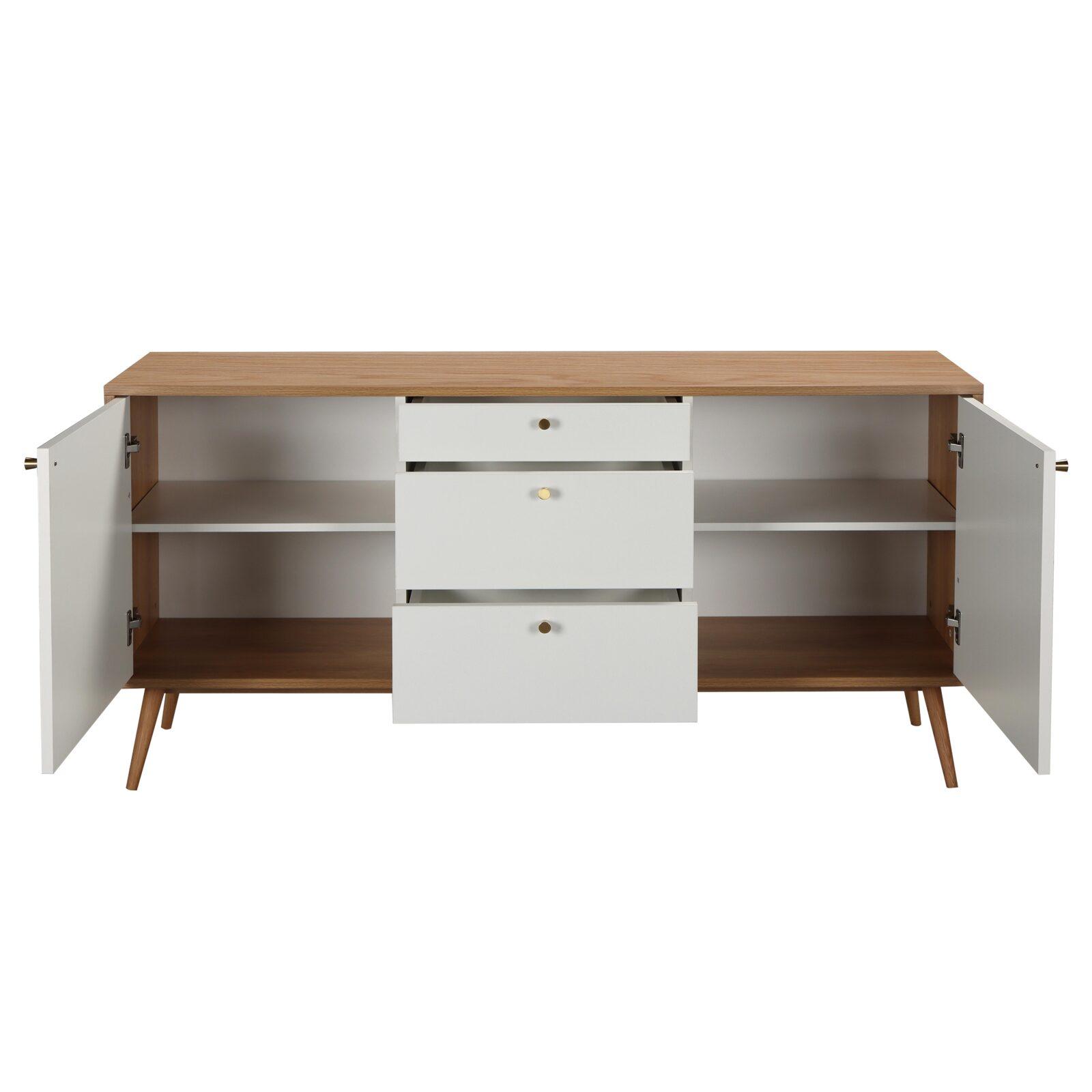 Buffet scandinavo effetto legno chiaro 2 ante 3 cassetti 150 cm