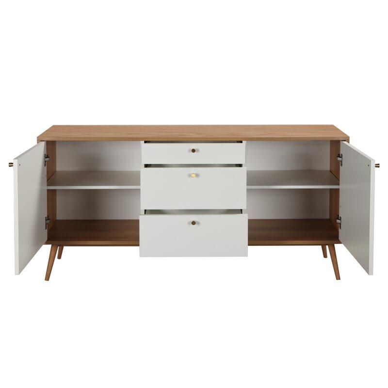 Buffet scandinavo effetto legno chiaro 2 ante 3 cassetti 150 cm (5/6)