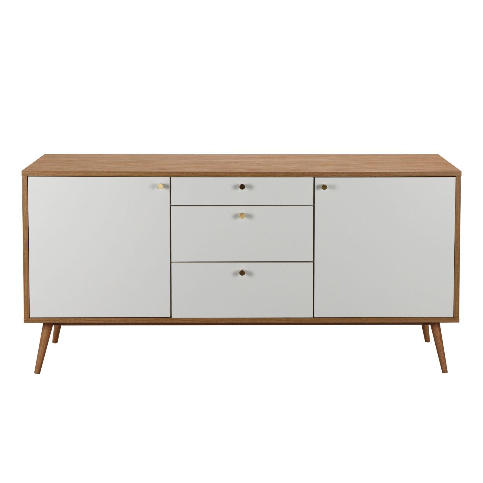 Buffet scandinavo effetto legno chiaro 2 ante 3 cassetti 150 cm