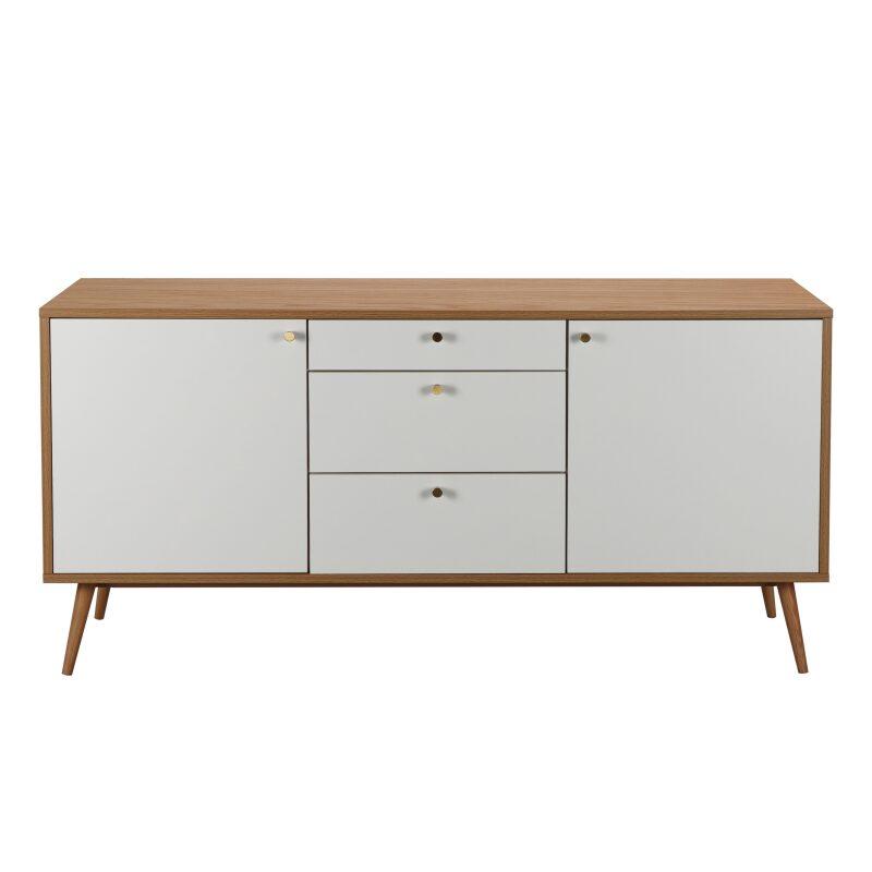 Buffet scandinavo effetto legno chiaro 2 ante 3 cassetti 150 cm (3/6)