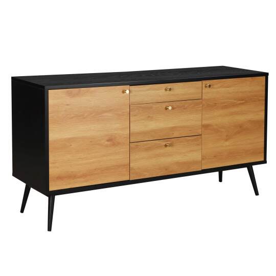 Buffet scandinavo effetto legno chiaro 2 ante 3 cassetti 150 cm | Oviala