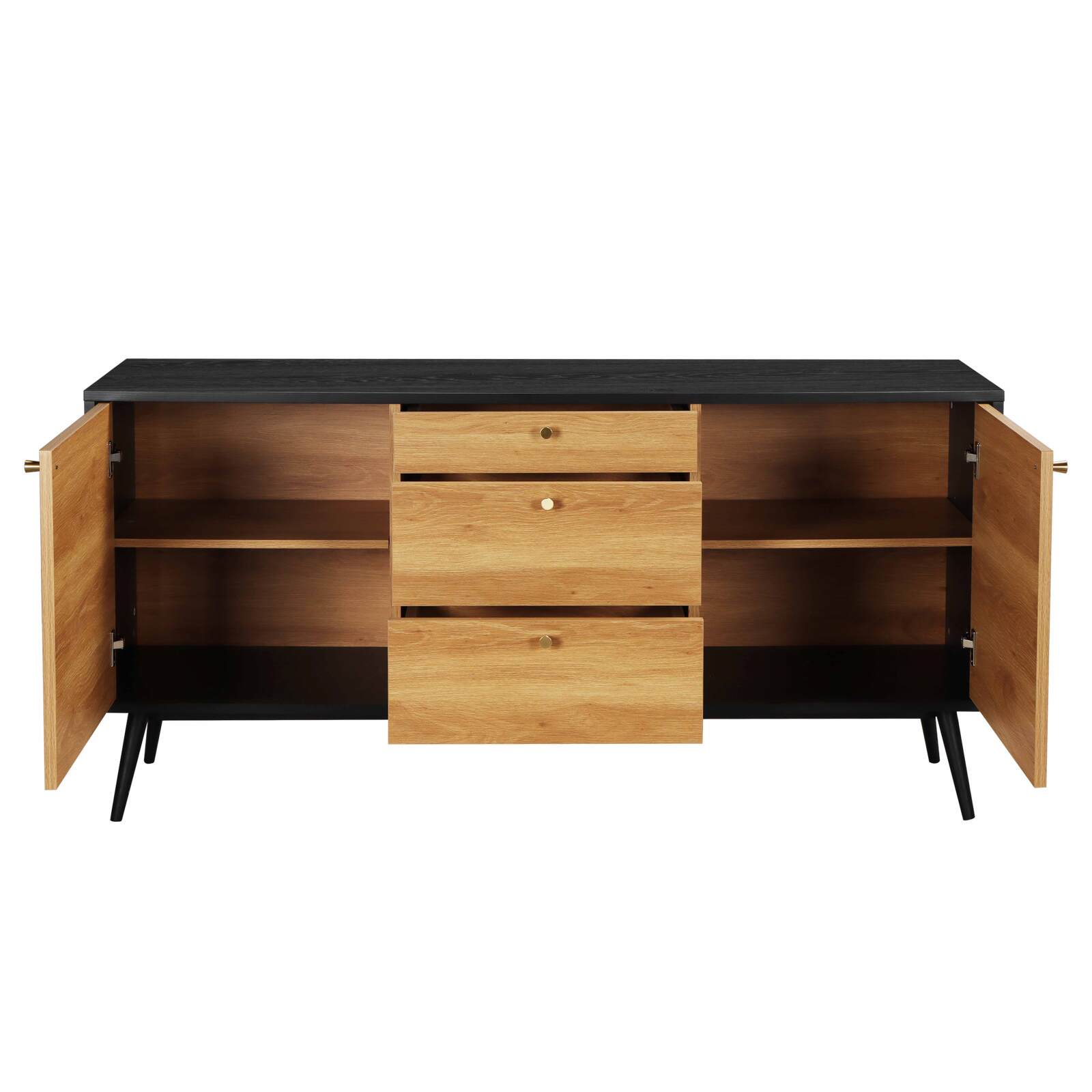 Buffet scandinavo effetto legno chiaro 2 ante 3 cassetti 150 cm