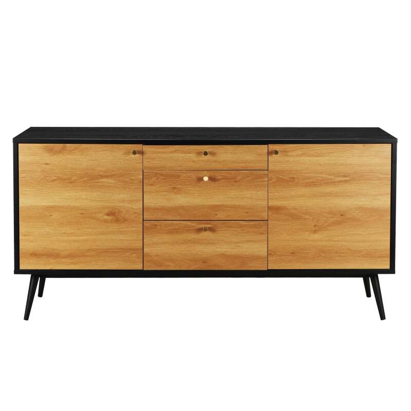 Buffet scandinavo effetto legno chiaro 2 ante 3 cassetti 150 cm (4/6)