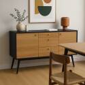 Buffet scandinavo effetto legno chiaro 2 ante 3 cassetti 150 cm