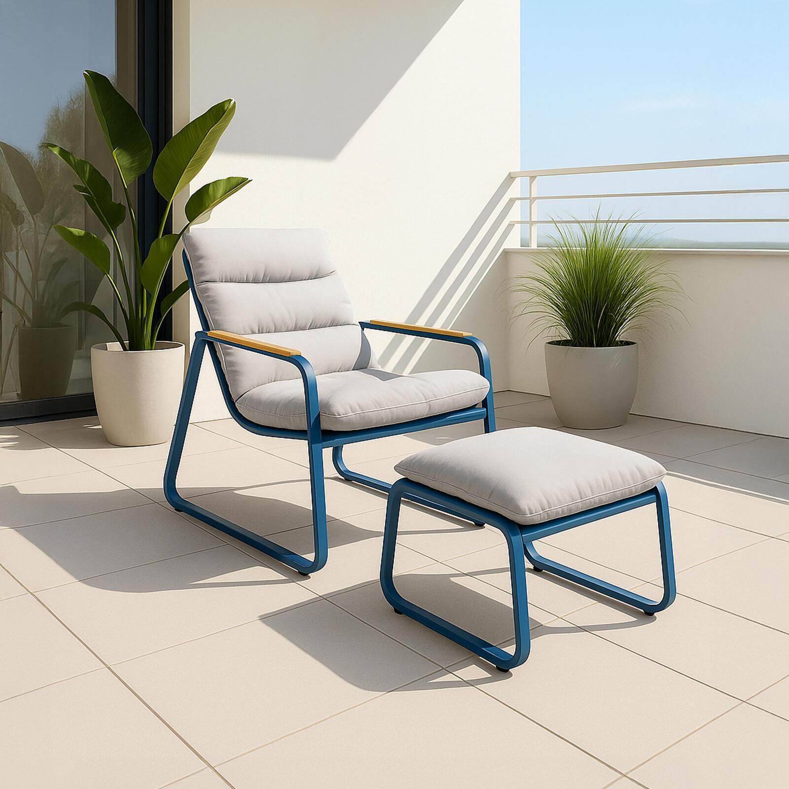 Poltrona relax in acciaio e Textilene con poggiapiedi