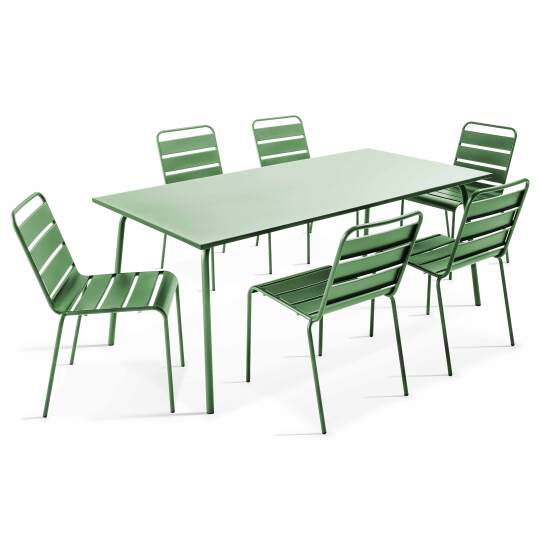 Tavolo da giardino rettangolare 180 x 90 cm e 6 sedie in metallo