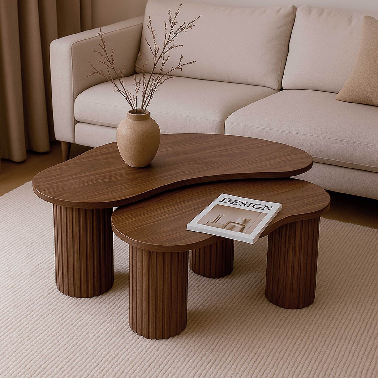 Tavolini estraibili di design forma organica 42x70 cm e 60x100 cm