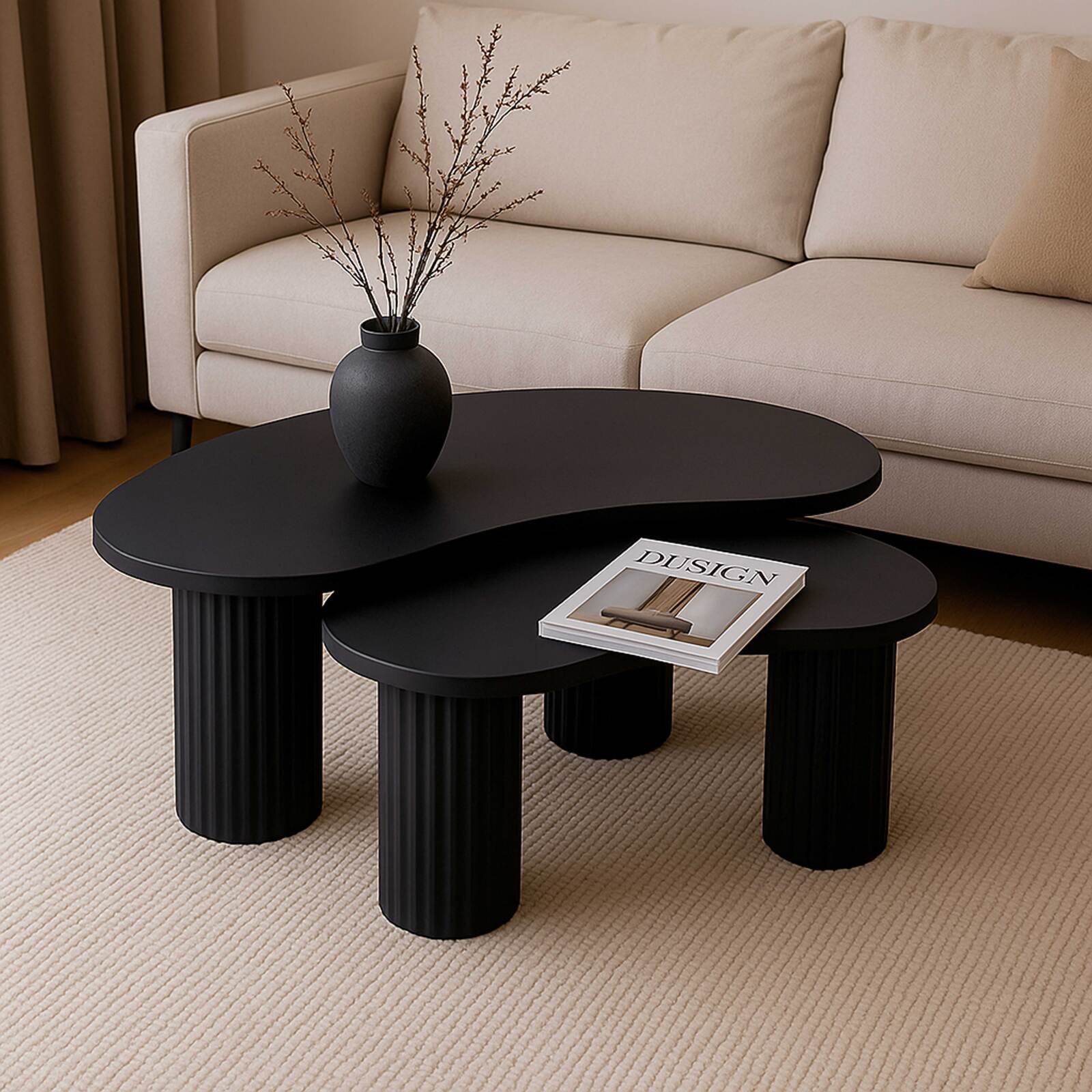 Tavolini estraibili di design forma organica 42x70 cm e 60x100 cm