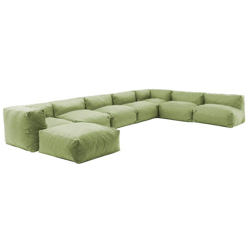 Divano angolare modulare con 5 poltrone, 2 poltrone angolari e 1 pouf