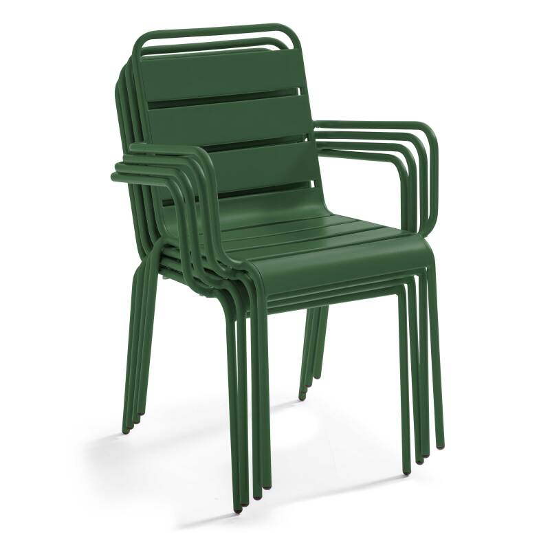 Tavolo da giardino in metallo 120x70 cm e 4 sedie con braccioli